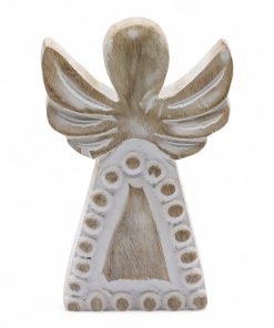 Ángel de madera de mango - lavado blanco